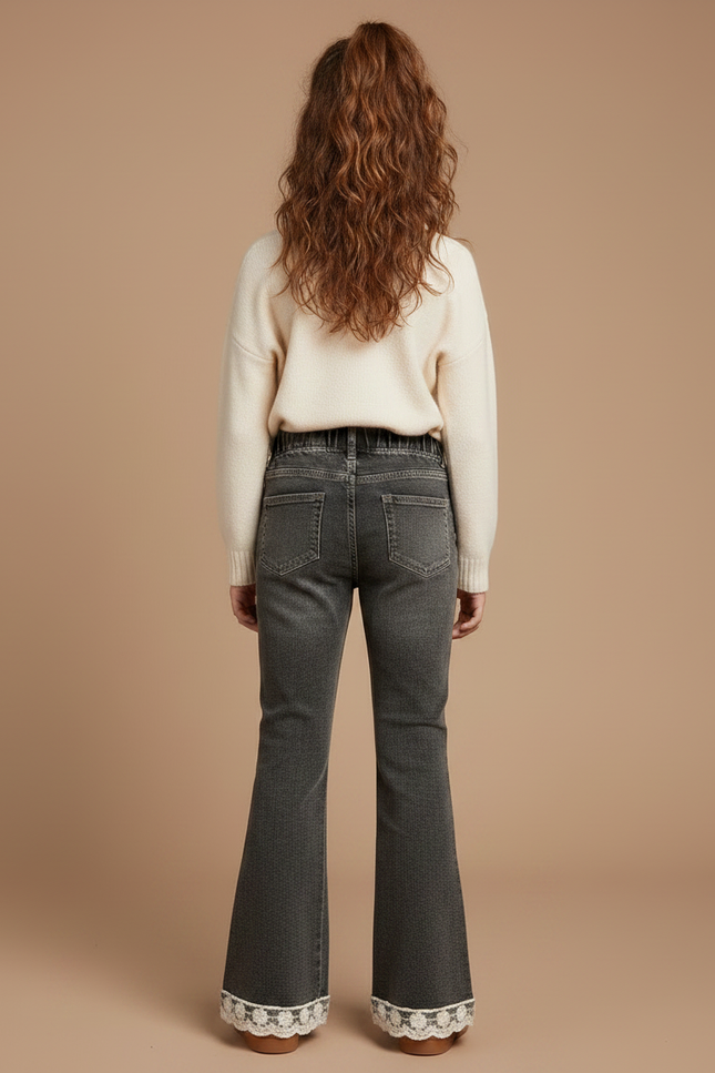 Pantalon Patte D'Éléphant Gris Dentelle Perles Fille - Jean - vue 2