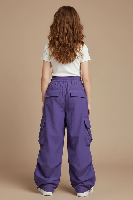 Pantalon Patte D'Éléphant Violet Cargo Ample Décontracté Fille - Polyester - vue 2