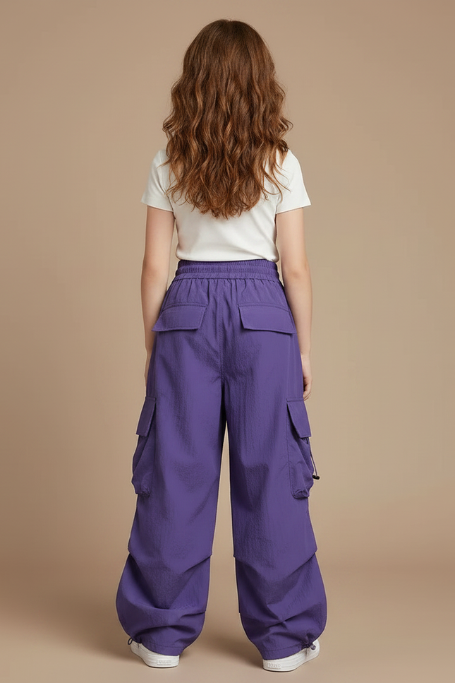 Pantalon Patte D'Éléphant Violet Cargo Ample Décontracté Fille - Polyester - vue 2