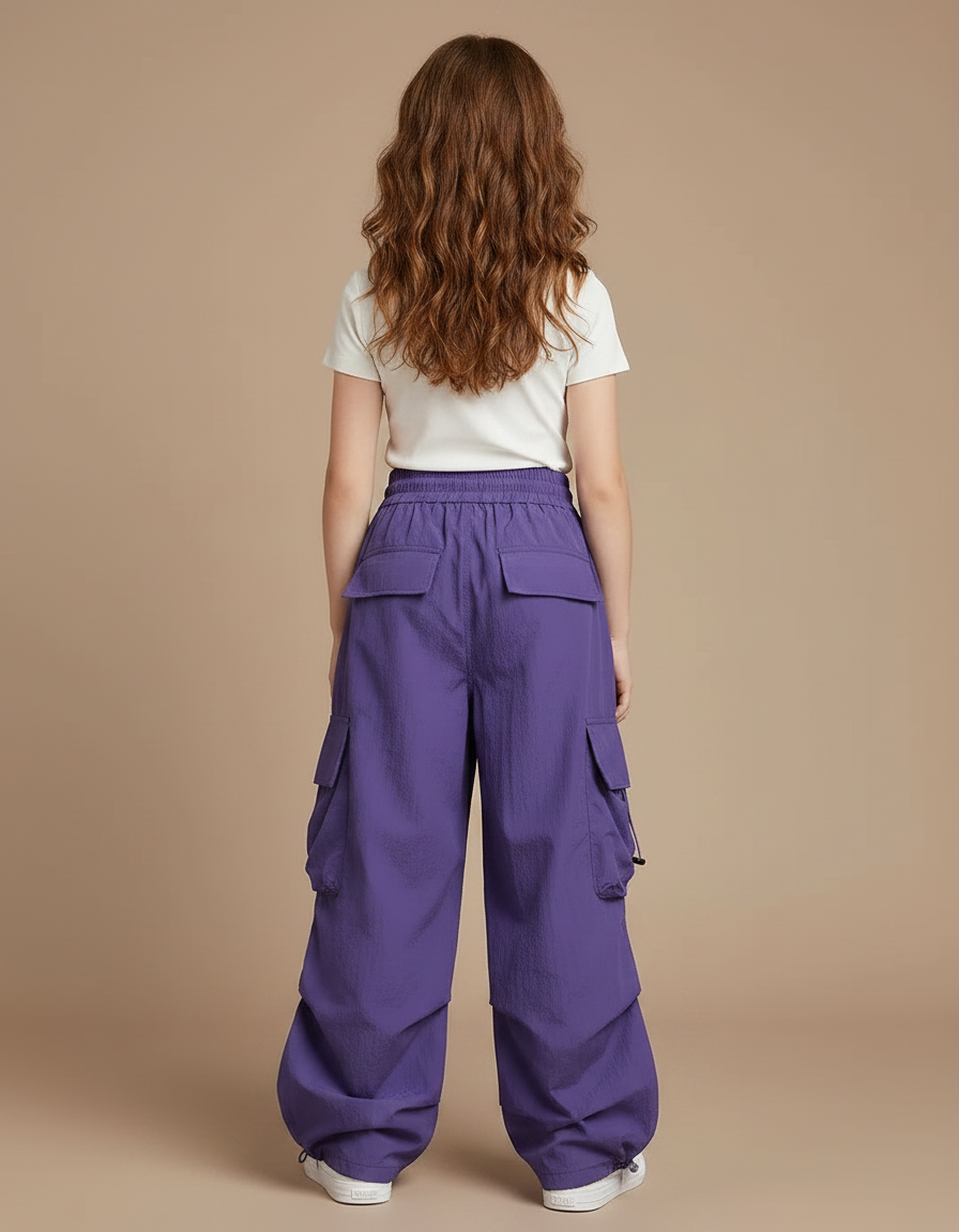 Pantalon Patte D'Éléphant Violet Cargo Ample Décontracté Fille - Polyester - vue 2