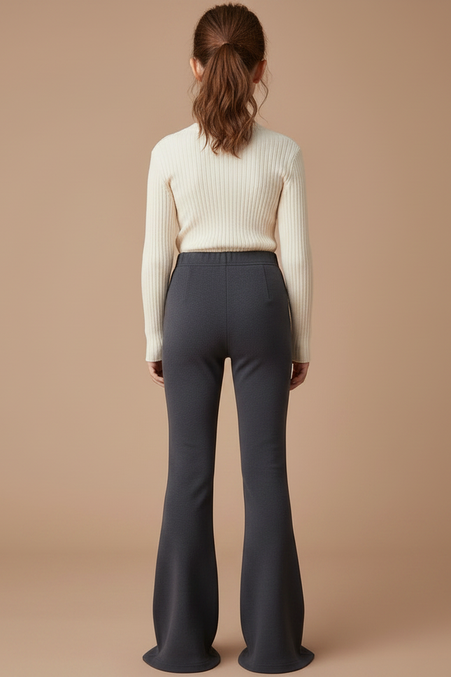 Pantalon Patte D'Éléphant Gris Côtelé Évasé Fille Élégant - Maille - vue 2