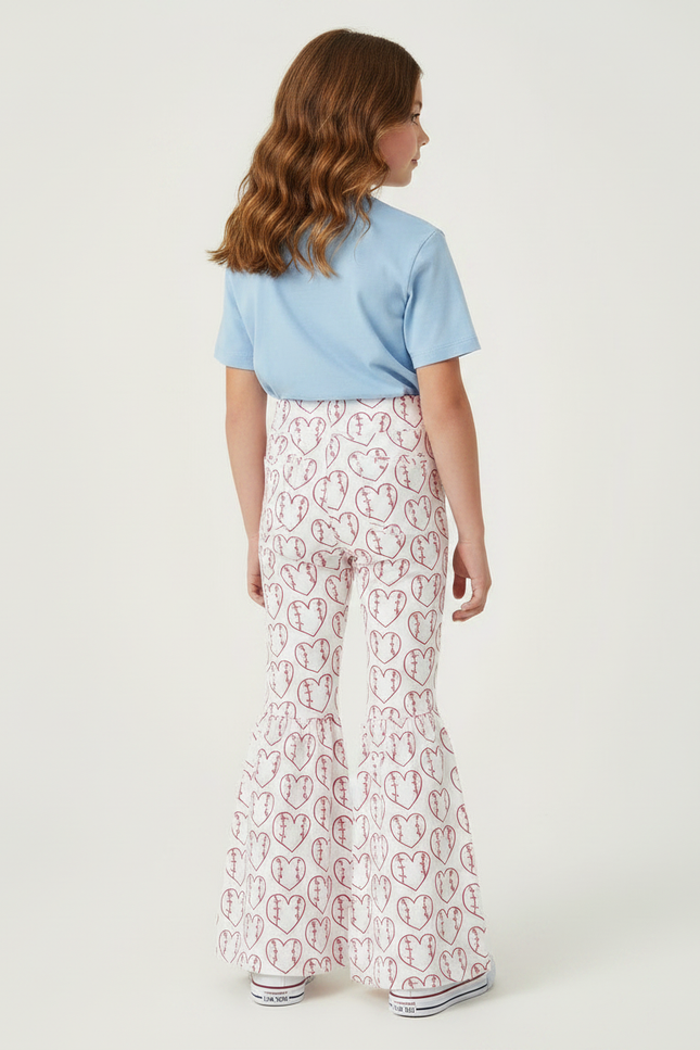 Pantalon Patte D'Éléphant Blanc Cœurs Baseball Fille - Maille - vue 2