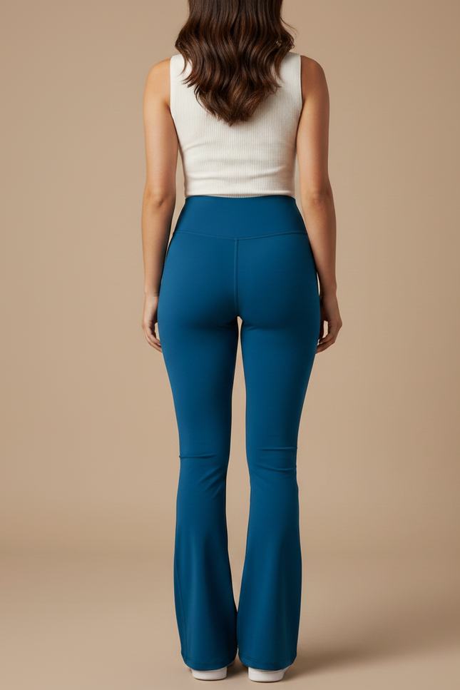 Pantalon Patte D'Éléphant Bleu Canard Taille Haute Fluide Yoga - Polyester - vue 2