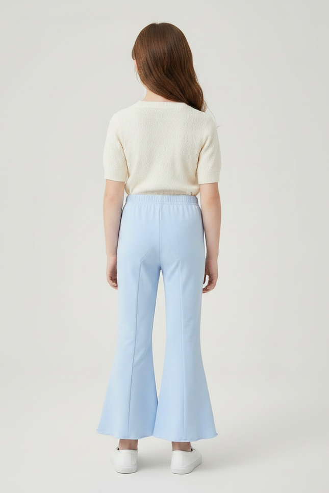 Pantalon Patte D'Éléphant Bleu Clair Brodé Cinnamoroll Évasé Fille - Polyester - vue 2