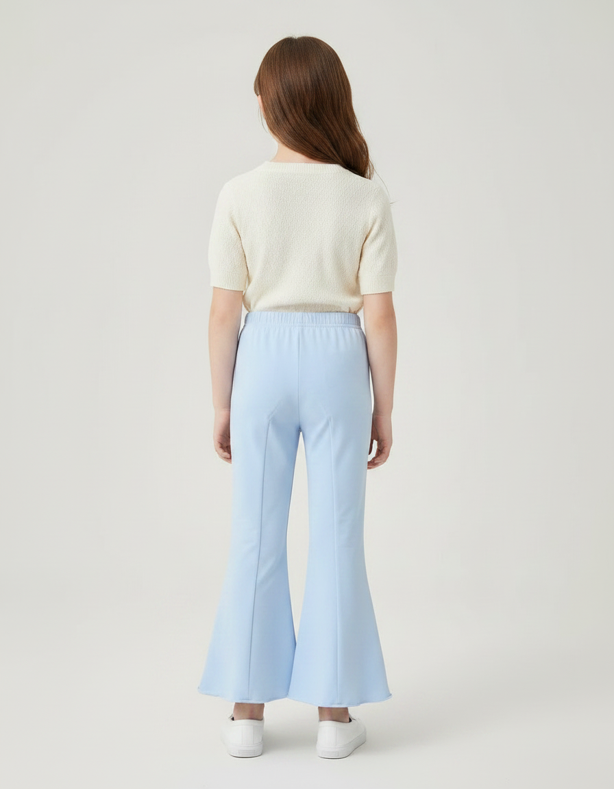 Pantalon Patte D'Éléphant Bleu Clair Brodé Cinnamoroll Évasé Fille - Polyester - vue 2