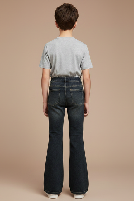 Pantalon Patte D'Éléphant Denim Bleu Foncé Évasé Enfant - Marine Jean - vue 2