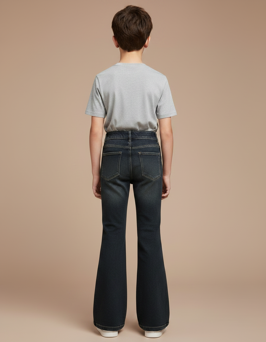 Pantalon Patte D'Éléphant Denim Bleu Foncé Évasé Enfant - Marine Jean - vue 2
