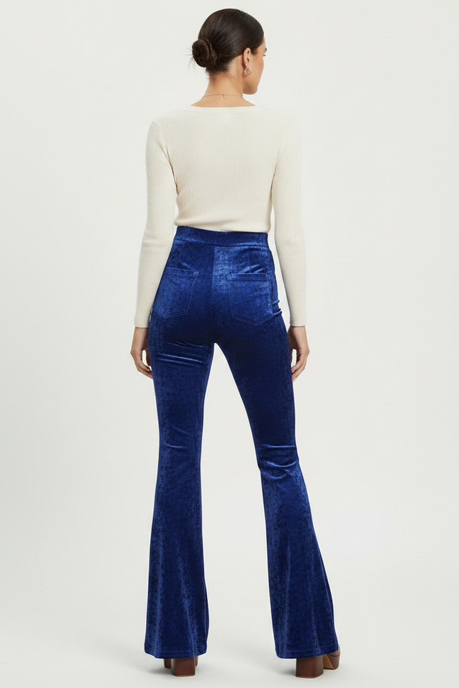 Pantalon Patte D'Éléphant Velours Bleu Royal Taille Haute - vue 2