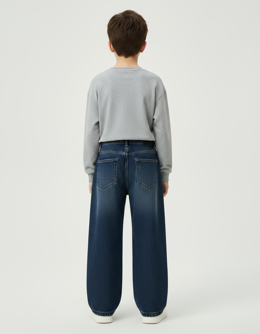 Pantalon Patte D'Éléphant Denim Bleu Ample Confortable Garçon - Jean - vue 2