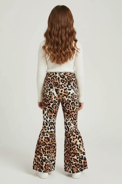 Pantalon Patte D'Éléphant Léopard Imprimé Évasé Confortable Fille - Maille - vue 2