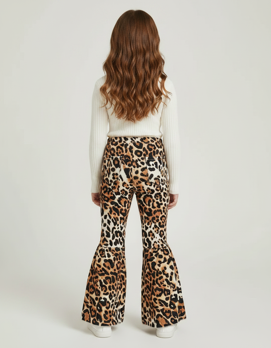 Pantalon Patte D'Éléphant Léopard Imprimé Évasé Confortable Fille - Maille - vue 2