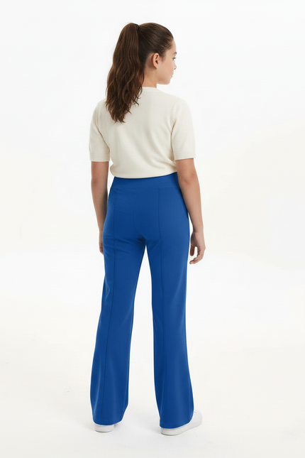 Pantalon Patte D'Éléphant Bleu Uni Évasé Confortable - Maille - vue 2