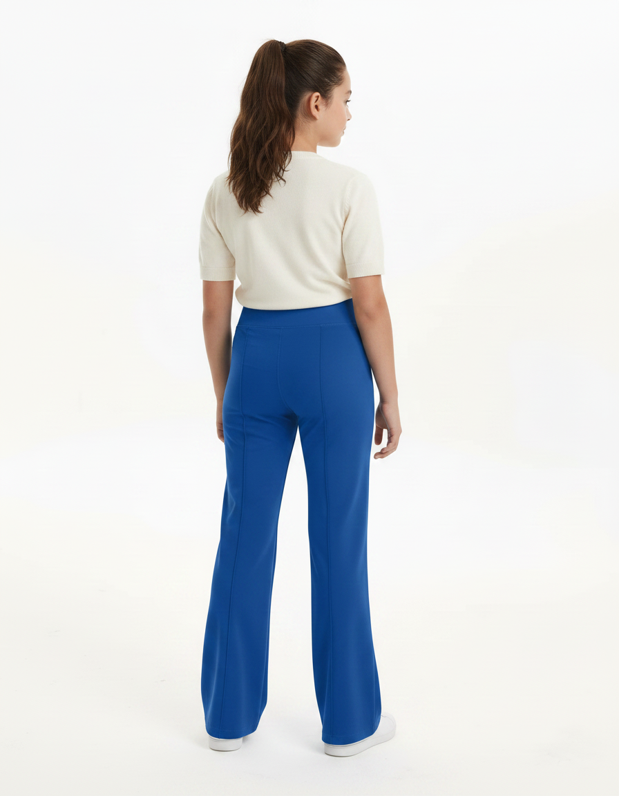 Pantalon Patte D'Éléphant Bleu Uni Évasé Confortable - Maille - vue 2