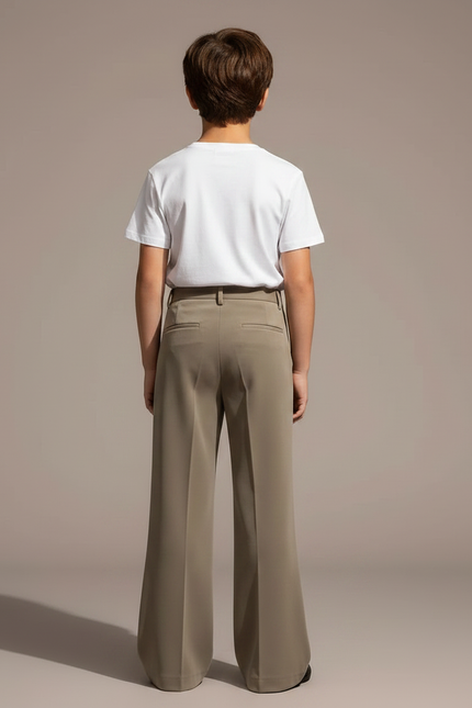 Pantalon Patte D'Éléphant Gris-Vert Uni Ample Fluide Enfant - Kaki Viscose - vue 2