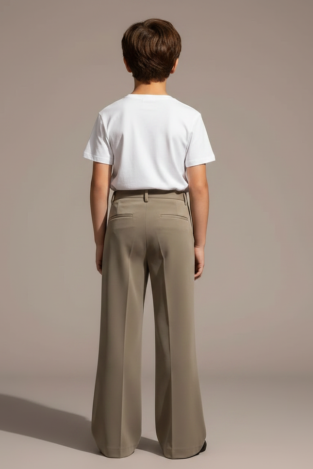 Pantalon Patte D'Éléphant Gris-Vert Uni Ample Fluide Enfant - Kaki Viscose - vue 2