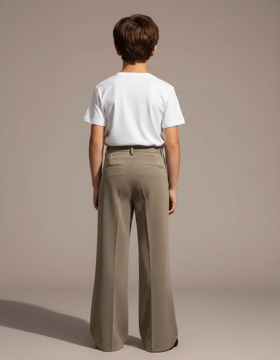 Pantalon Patte D'Éléphant Gris-Vert Uni Ample Fluide Enfant - Kaki Viscose - vue 2