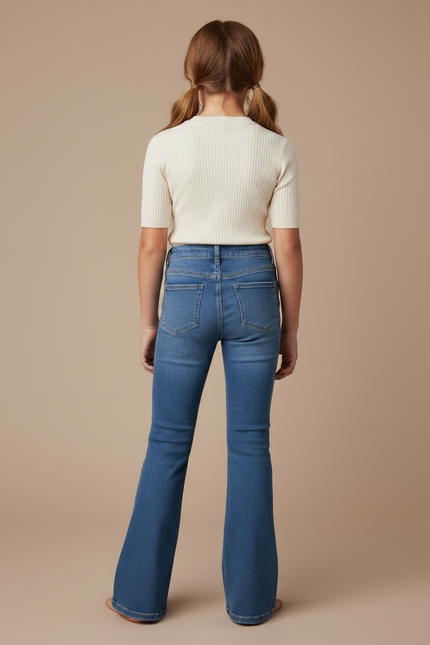 Pantalon Patte D'Éléphant Jean Bleu Délavé Taille Haute Évasé - vue 2