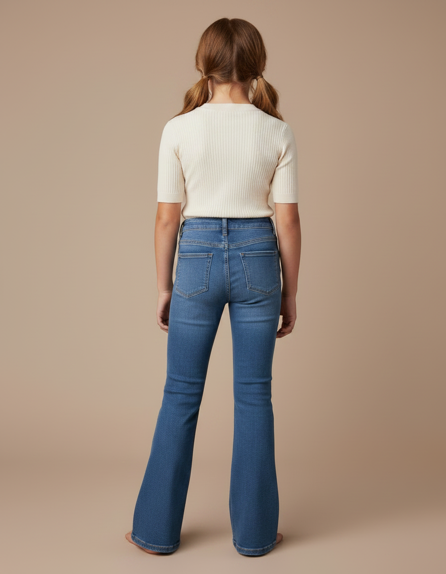 Pantalon Patte D'Éléphant Jean Bleu Délavé Taille Haute Évasé - vue 2