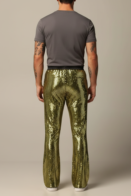 Pantalon Patte D'Éléphant Doré Brillant Disco Élastique Homme - Polyester - vue 2