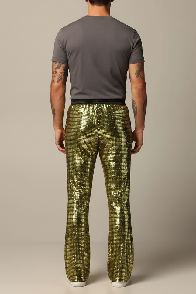 Pantalon Patte D'Éléphant Doré Brillant Disco Élastique Homme - Polyester - vue 2