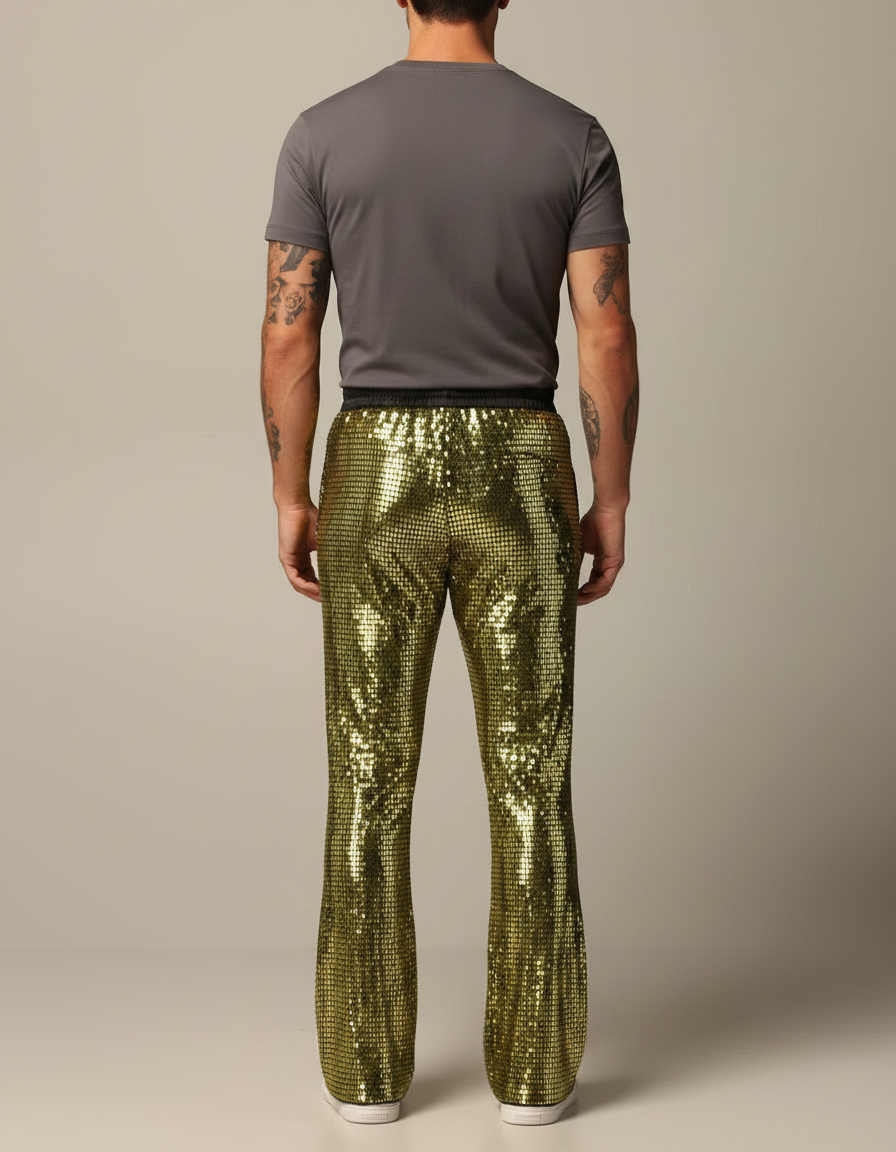 Pantalon Patte D'Éléphant Doré Brillant Disco Élastique Homme - Polyester - vue 2