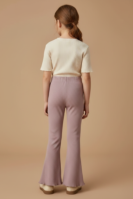 Pantalon Patte D'Éléphant Mauve Côtelé Évasé Fille - Violet Maille - vue 2