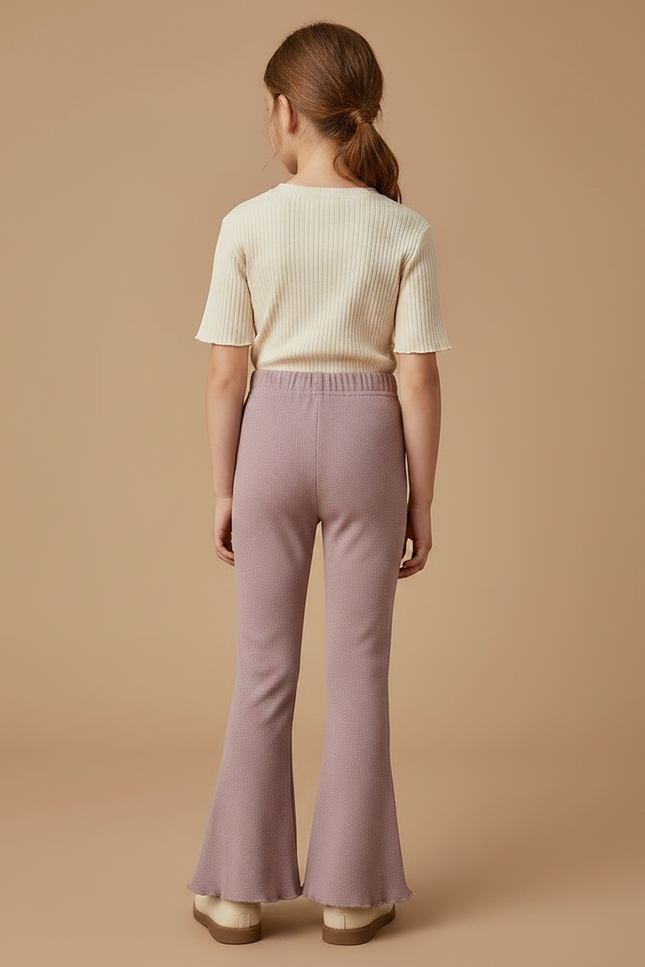 Pantalon Patte D'Éléphant Mauve Côtelé Évasé Fille - Violet Maille - vue 2