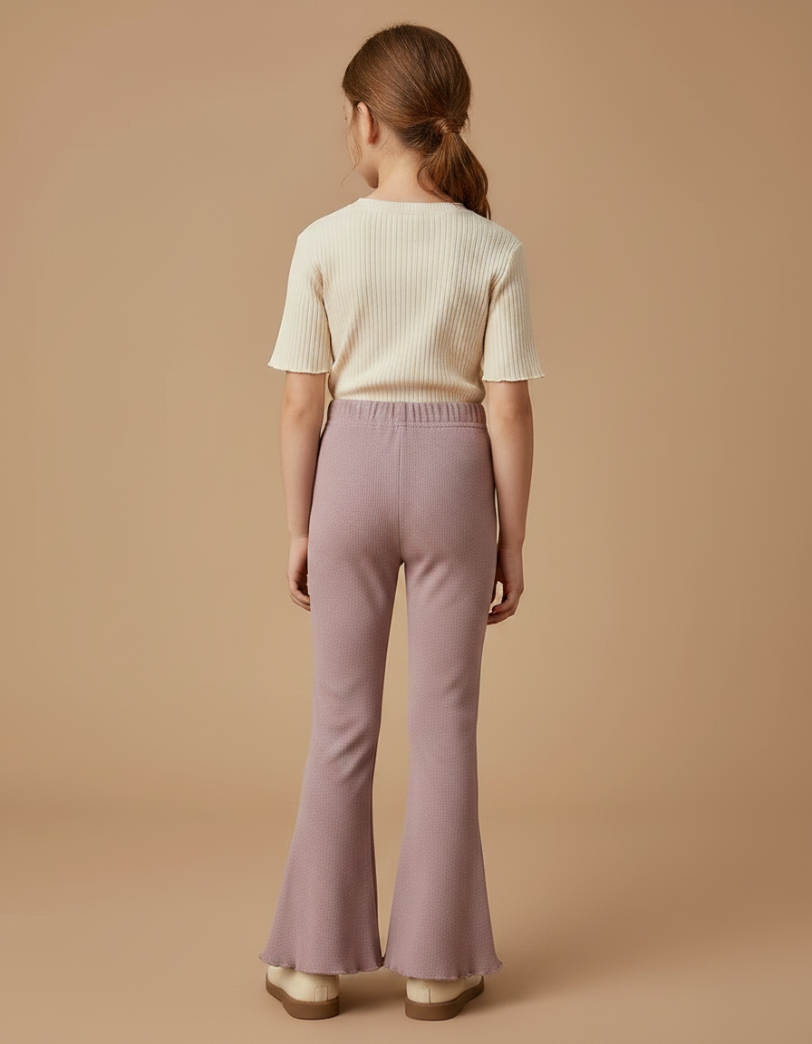 Pantalon Patte D'Éléphant Mauve Côtelé Évasé Fille - Violet Maille - vue 2