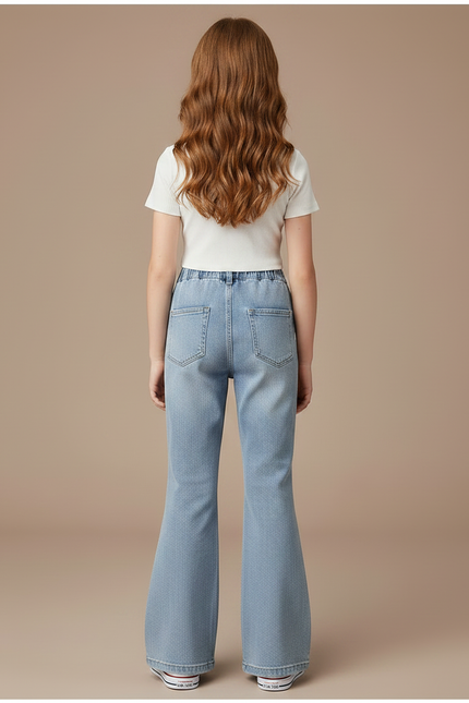 Pantalon Patte D'Éléphant Denim Bleu Clair Évasé Boutons Pression - Jean - vue 2