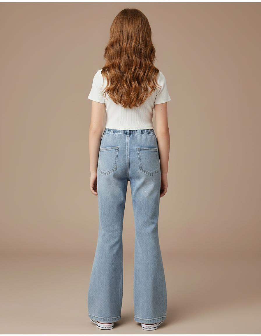 Pantalon Patte D'Éléphant Denim Bleu Clair Évasé Boutons Pression - Jean - vue 2