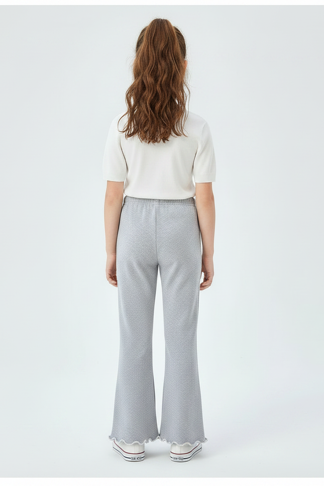 Pantalon Patte D'Éléphant Gris Évasé Ondulé Nœud Brodé Fille - Molleton - vue 2
