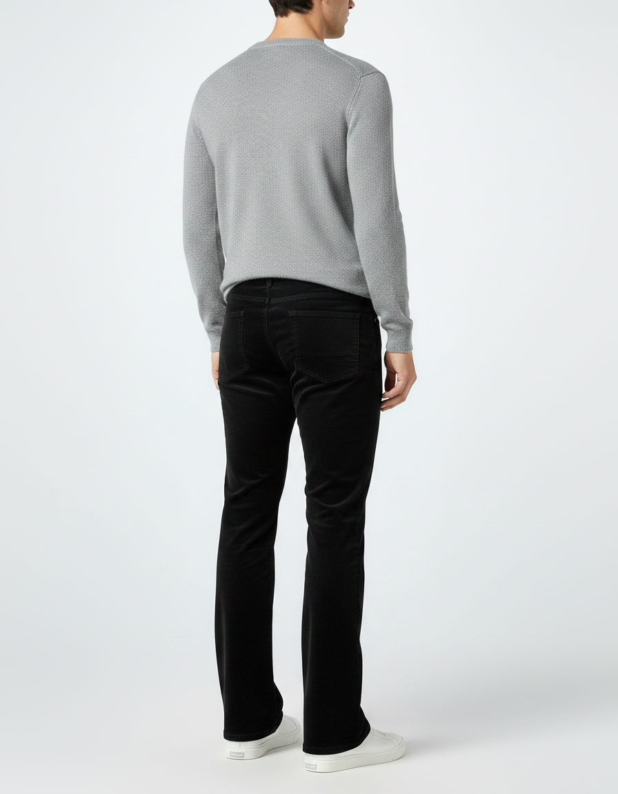 Pantalon Patte D'Éléphant Noir Côtelé Décontracté Homme Évasé - Cordé - vue 2