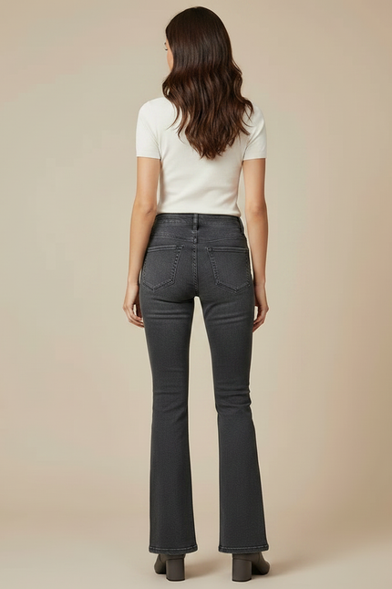 Pantalon Patte D'Éléphant Jean Gris Taille Haute Évasé Femme - vue 2