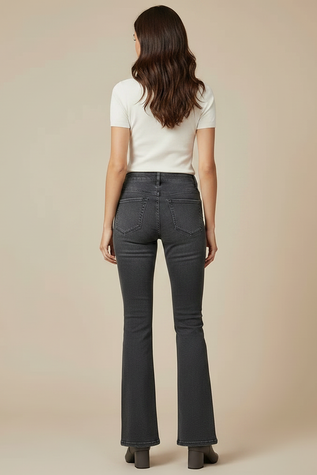Pantalon Patte D'Éléphant Jean Gris Taille Haute Évasé Femme - vue 2