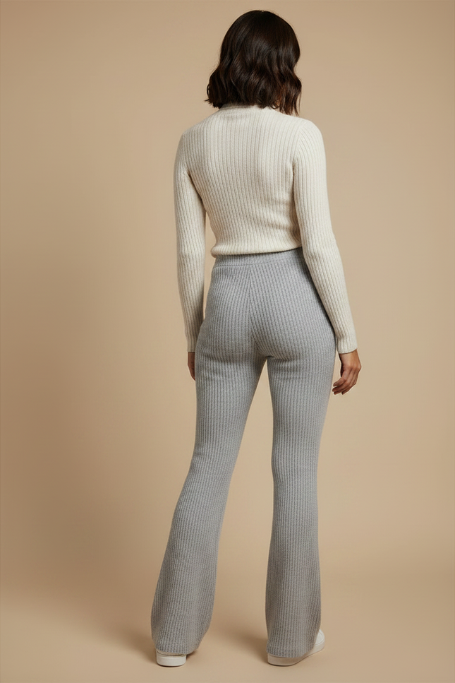 Pantalon Patte D'Éléphant Côtelé Gris Confortable Évasé Femme - Maille - vue 2