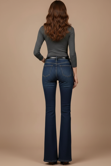 Pantalon Patte D'Éléphant Bleu Foncé Taille Haute Évasé - Marine Jean - vue 2
