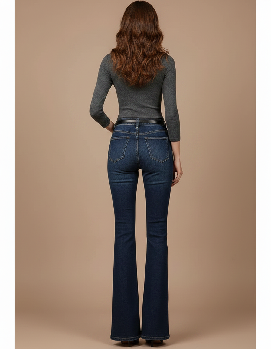 Pantalon Patte D'Éléphant Bleu Foncé Taille Haute Évasé - Marine Jean - vue 2