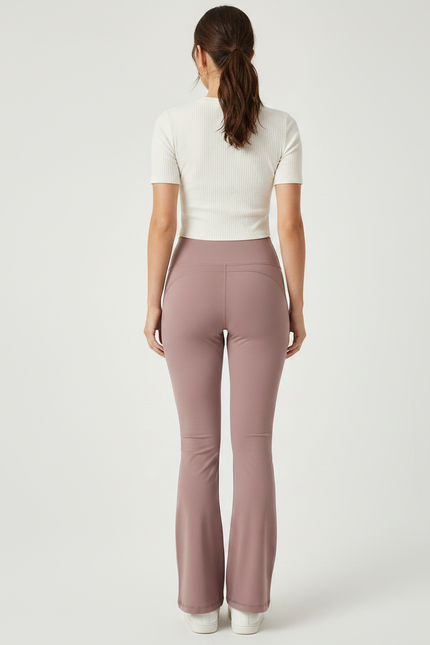 Pantalon Patte D'Éléphant Rose Taille Haute Évasé Yoga - Polyester - vue 2