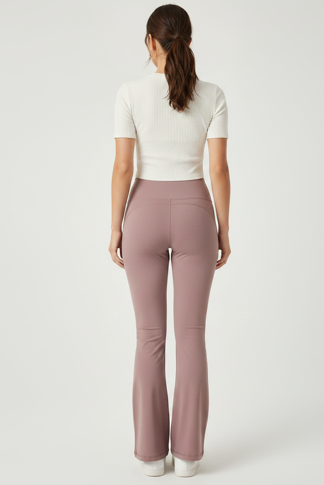 Pantalon Patte D'Éléphant Rose Taille Haute Évasé Yoga - Polyester - vue 2