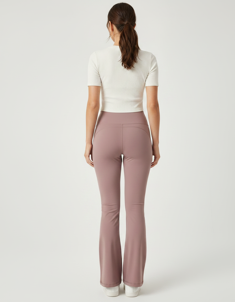 Pantalon Patte D'Éléphant Rose Taille Haute Évasé Yoga - Polyester - vue 2