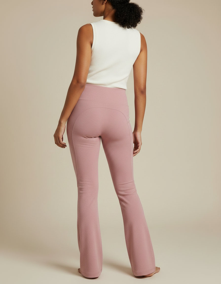 Pantalon Patte D'Éléphant Rose Évasé Confortable Taille Haute - Maille - vue 2