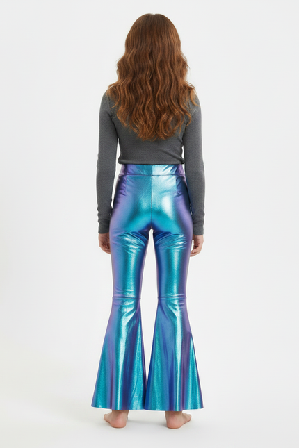 Pantalon Patte D'Éléphant Métallique Brillant Bleu Évasé Fille - Simili cuir - vue 2