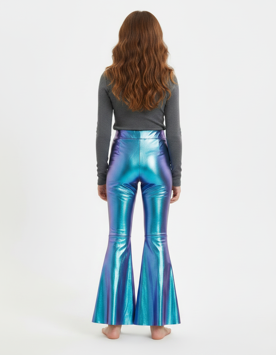 Pantalon Patte D'Éléphant Métallique Brillant Bleu Évasé Fille - Simili cuir - vue 2
