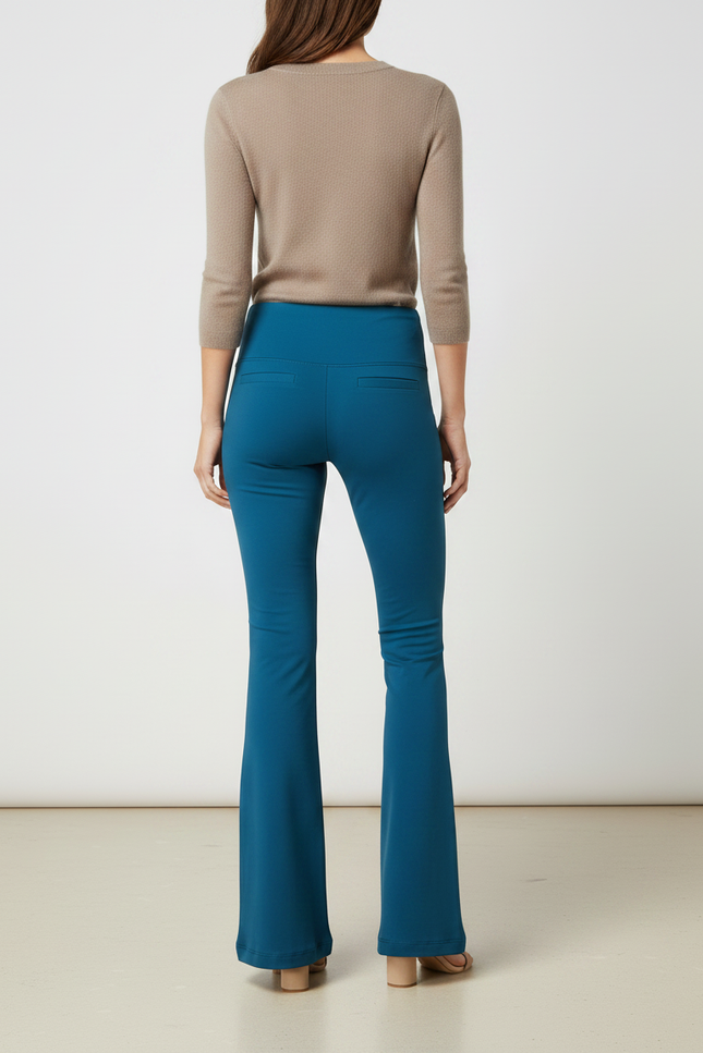 Pantalon Patte D'Éléphant Bleu Canard Taille Haute Évasé - Maille - vue 2