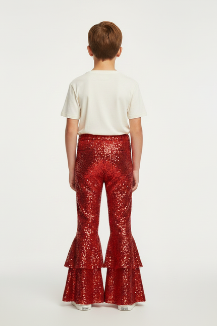 Pantalon Patte D'Éléphant Rouge Paillettes Évasé Enfant Disco - Polyester - vue 2