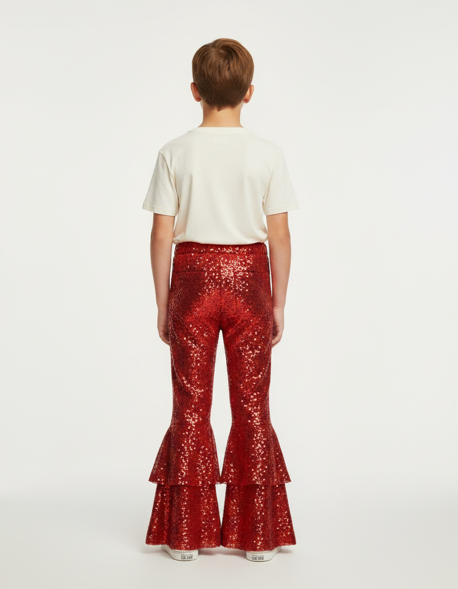 Pantalon Patte D'Éléphant Rouge Paillettes Évasé Enfant Disco - Polyester - vue 2