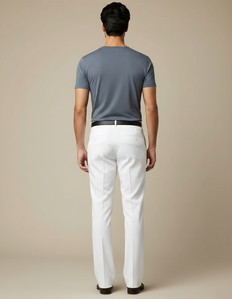 Pantalon Patte D'Éléphant Blanc Classique Homme Élégant Décontracté - Gabardine - vue 2
