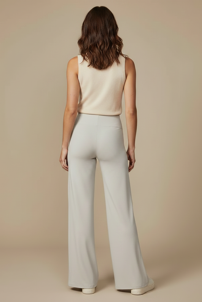 Pantalon Patte D'Éléphant Gris Clair Ample Fluide Confortable - Maille - vue 2