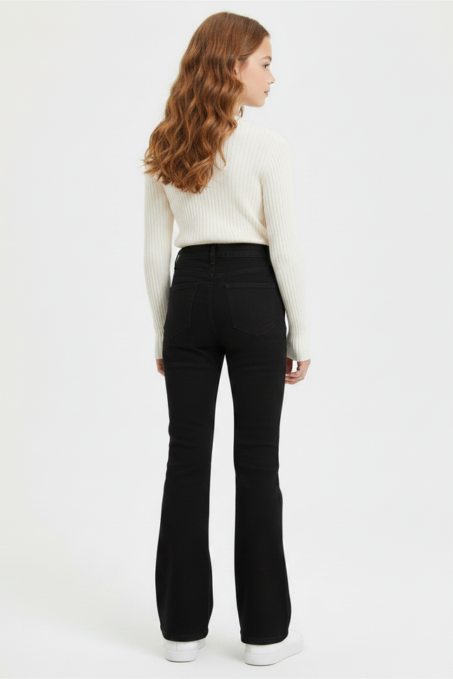 Pantalon Patte D'Éléphant Noir Taille Haute Évasé Élastique - Jean - vue 2