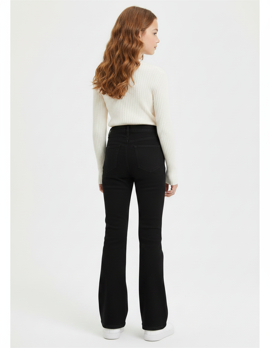 Pantalon Patte D'Éléphant Noir Taille Haute Évasé Élastique - Jean - vue 2